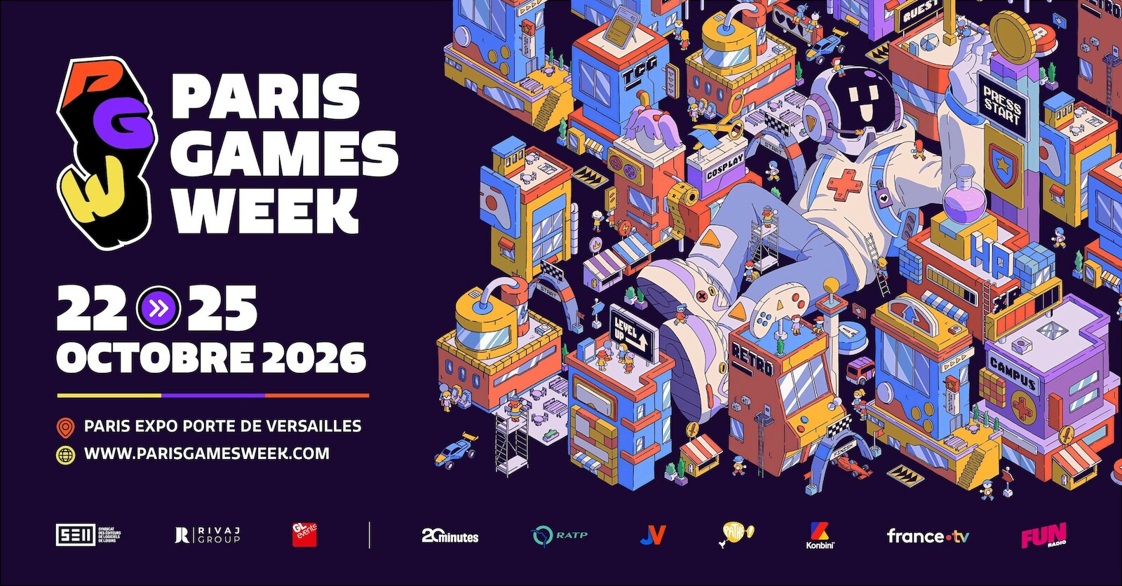 Affiche officielle de la Paris Games Week 2026, du 22 au 25 octobre à Paris Expo
